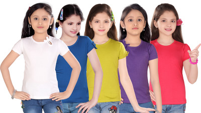 

Sini Mini Casual Cotton Top(Multicolor, Pack of 5, White & dark blue & light green & purple & pink