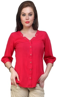 PANNKH Casual 3/4 Sleeve Solid Women Pink Top