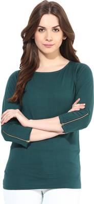 Miss Chase Casual 3/4th Sleeve Solid Women's Green Top