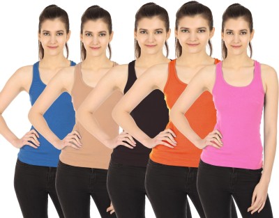 FRISKERS Casual No Sleeve Solid Women Blue, Black, Pink, Orange, Beige Top