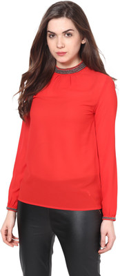 HARPA Formal Full Sleeve Solid Women Red Top
