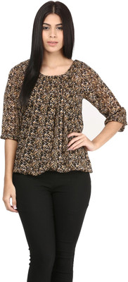 MAYRA Casual 3/4 Sleeve Printed Women Brown Top