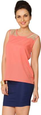Miss Chase Party Sleeveless Solid Women Gold, Orange Top