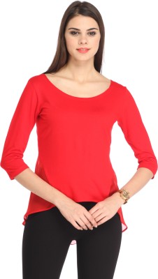 Cation Casual 3/4 Sleeve Solid Women Red Top