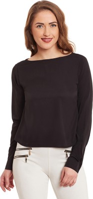 Miss Chase Party Full Sleeve Solid Women Black Top