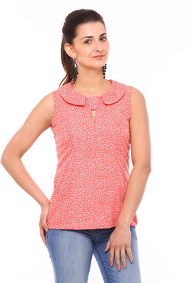 

Vvoguish Casual Sleeveless Polka Print Women's Pink Top