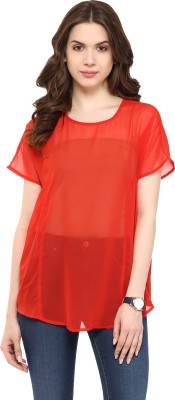 PANNKH Casual Short Sleeve Printed Women Red Top