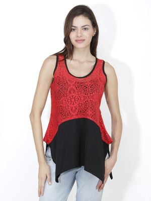 MAYRA Casual Sleeveless Solid Women Red Top