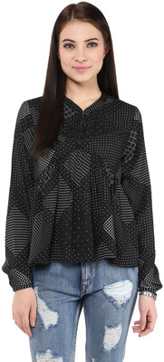 HARPA Casual Full Sleeve Printed Women Black Top