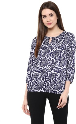 MAYRA Casual 3/4 Sleeve Printed Women Blue Top