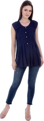 INARA ROBES Casual Sleeveless Solid Women Blue Top