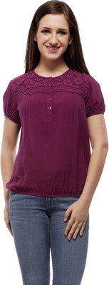 

Peptrends Casual Short Sleeve Solid Women's Purple Top