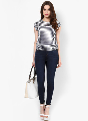 

Vero Moda Casual Cap Sleeve Striped Women's White Top, Snow white