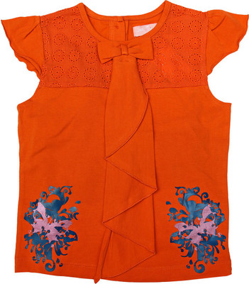 JusCubs Girls Casual Cotton Top(Orange, Pack of 1