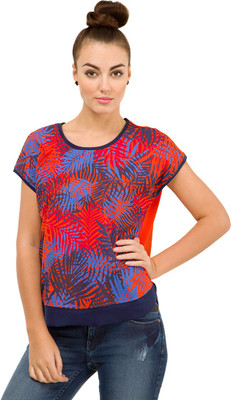 Tokyo Talkies Casual Short Sleeve Printed Women Orange Top