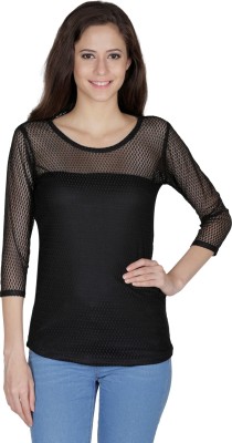MAYRA Party 3/4 Sleeve Solid Women Black Top
