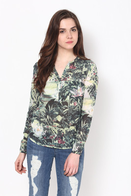 HARPA Casual Full Sleeve Printed Women Green Top