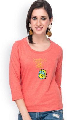 

Campus Sutra Casual 3/4th Sleeve Printed Women's Orange Top, Peach