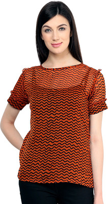 

Pannkh Casual Short Sleeve Printed Women's Orange Top
