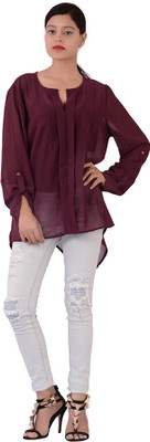 55% OFF on Fashnopolism Casual Full Sleeve Self Design Women's Maroon Top(Size: XL)