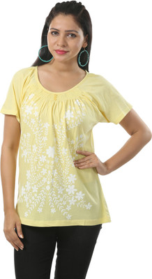 INDIA INC. Casual Short Sleeve Printed Women Yellow Top