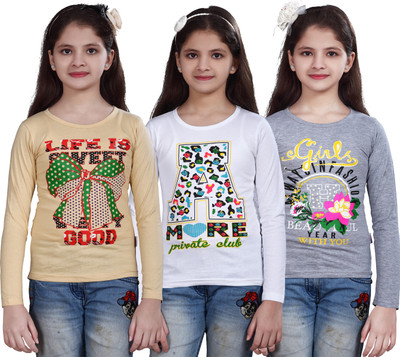 

Sini Mini Girls Casual Cotton Top(Multicolor, Pack of 3