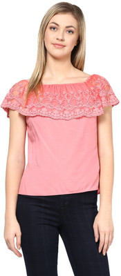 HARPA Casual Short Sleeve Solid Women Pink Top
