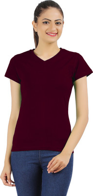 Ap'pulse Casual Short Sleeve Solid Women Maroon Top