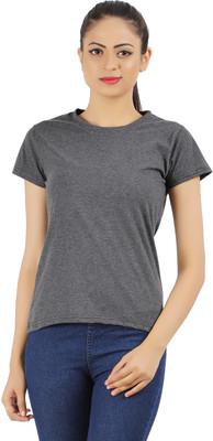 

Ap'pulse Solid Women's Round Neck Grey T-Shirt, Andhra melange