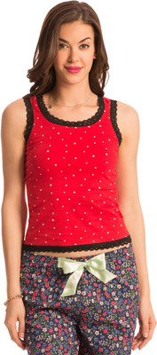 

PrettySecrets Lounge Wear Sleeveless Polka Print Women's Red Top