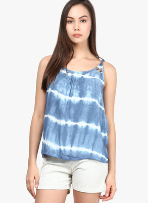 

Only Casual Sleeveless Self Design Women's Light Blue Top, Grisaille