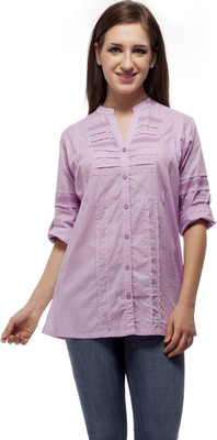 

Peptrends Casual 3/4th Sleeve Solid Women's Purple Top