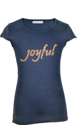 Lil Orchids Girls Casual Cotton Top(Blue, Pack of 1, Navy