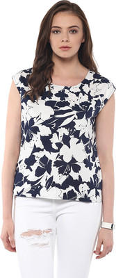 HARPA Casual Cap Sleeve Floral Print Women White Top