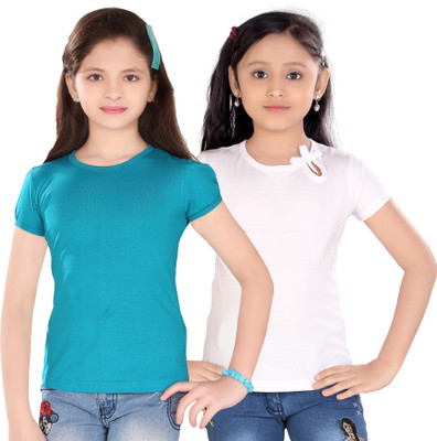 

Sini Mini Casual Cotton Top(White, Pack of 2, Blue & white