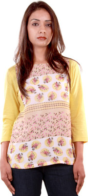 

AR2 Casual 3/4th Sleeve Printed, Solid Women's Yellow Top