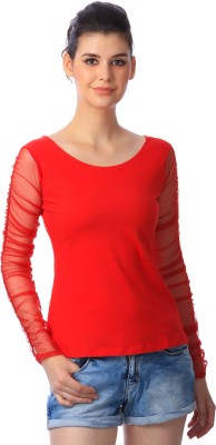 Cation Casual Regular Sleeve Solid Women Red Top