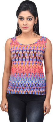 

Ssmitn Casual Sleeveless Printed Women's Multicolor Top