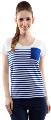 

Miss Chase Casual Short Sleeve Striped Women' Blue, White Top
