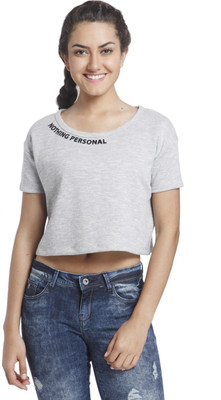 Only Casual Short Sleeve Solid Women Grey Top