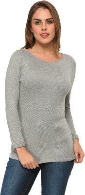 Frenchtrendz Casual Full Sleeve Solid Women Grey Top