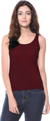 Miss Chase Casual Sleeveless Solid Women Maroon Top