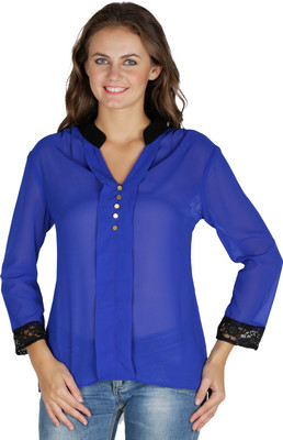 MAYRA Party 3/4 Sleeve Solid Women Blue Top