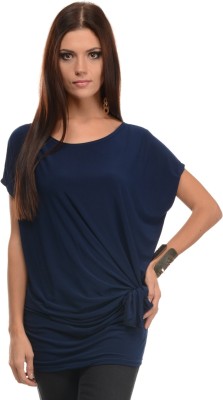 MAYRA Casual Short Sleeve Solid Women Dark Blue Top