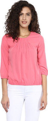 HARPA Casual 3/4 Sleeve Solid Women Pink Top