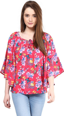 HARPA Casual 3/4 Sleeve Floral Print Women Pink Top