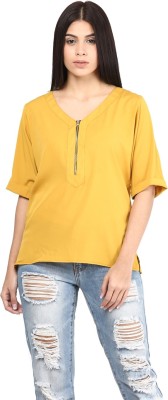 MAYRA Casual Half Sleeve Solid Women Yellow Top