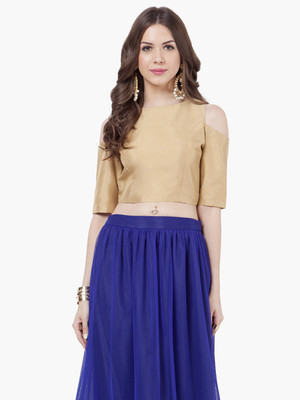 FabAlley Indya Casual Short Sleeve Solid Women Gold Top