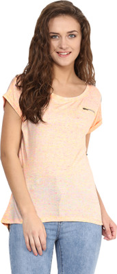 

Miss Chase Casual Short Sleeve Solid Women's Orange Top, Peach