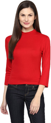 HARPA Casual Regular Sleeve Solid Women Red Top
